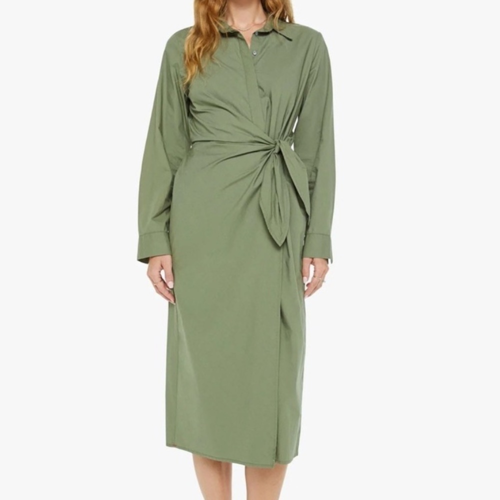 Xirena Mccallister Army Shirt Dress Olive Green Button Tie Detail Midi Xs